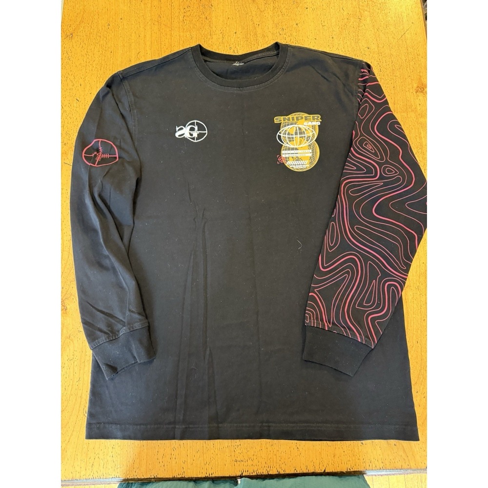 Sniper Gang Long Sleeve Shirt Mens Xl  Black Red Graphic Topographic Sleeve Read